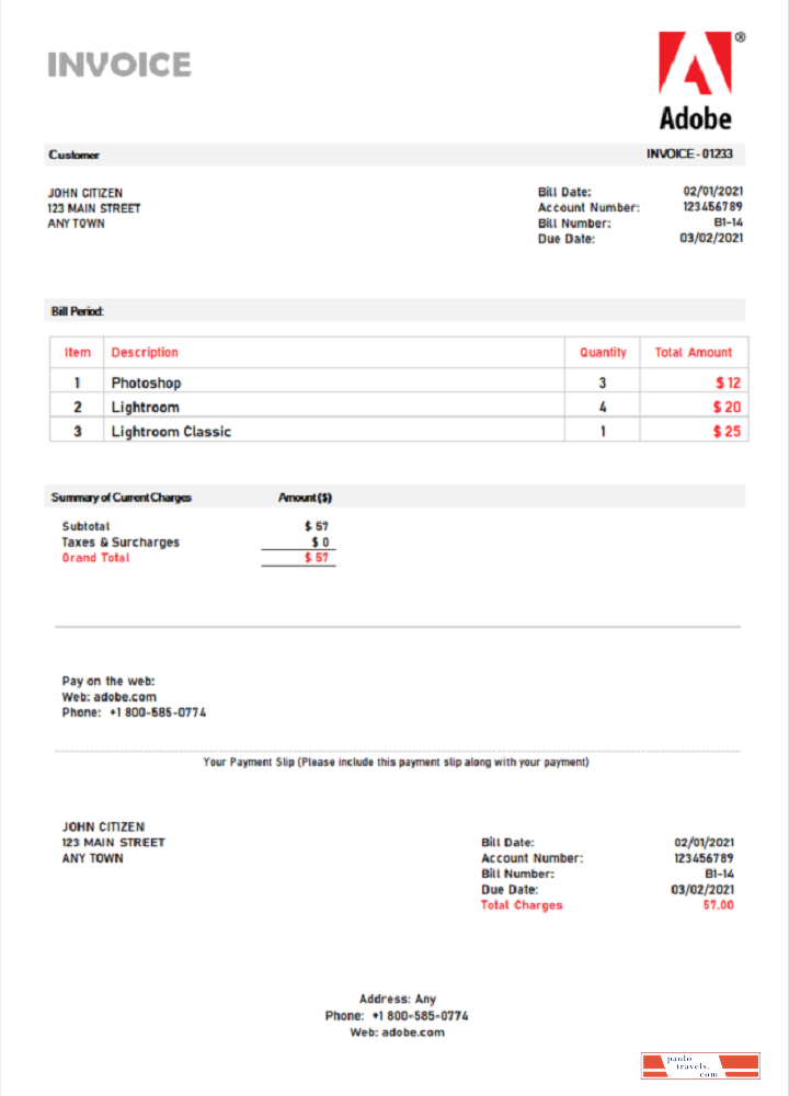 USA Adobe invoice PSD template